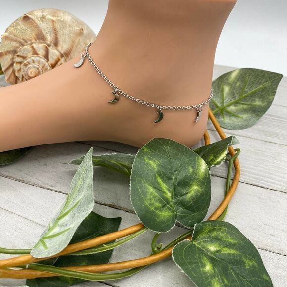 Crescent Moon Stainless Steel Anklet - Picture 1 of 3